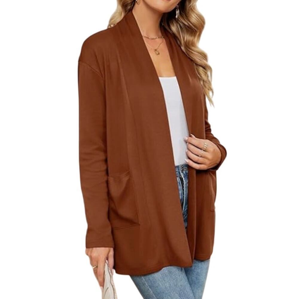 Micoson Women's Long Sleeve Open Front Cardigan in Caramel, Size L​​​
